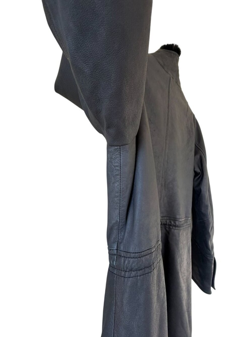 June Black Leather Jacket, Real Rabbit Fur Size Small - Picture 14 of 16